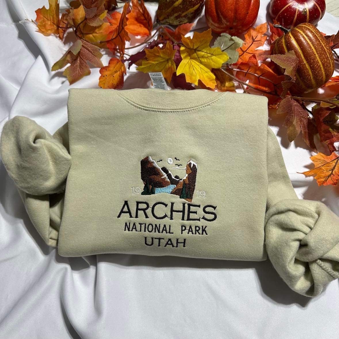 Arches National Park Embroidered Sweatshirt: Utah Mountain Crewneck